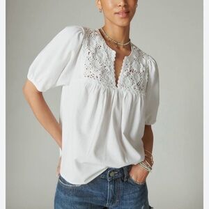 Lucky Brand White Crocket Peasant Short Sleeve Women's Top Size Medium
